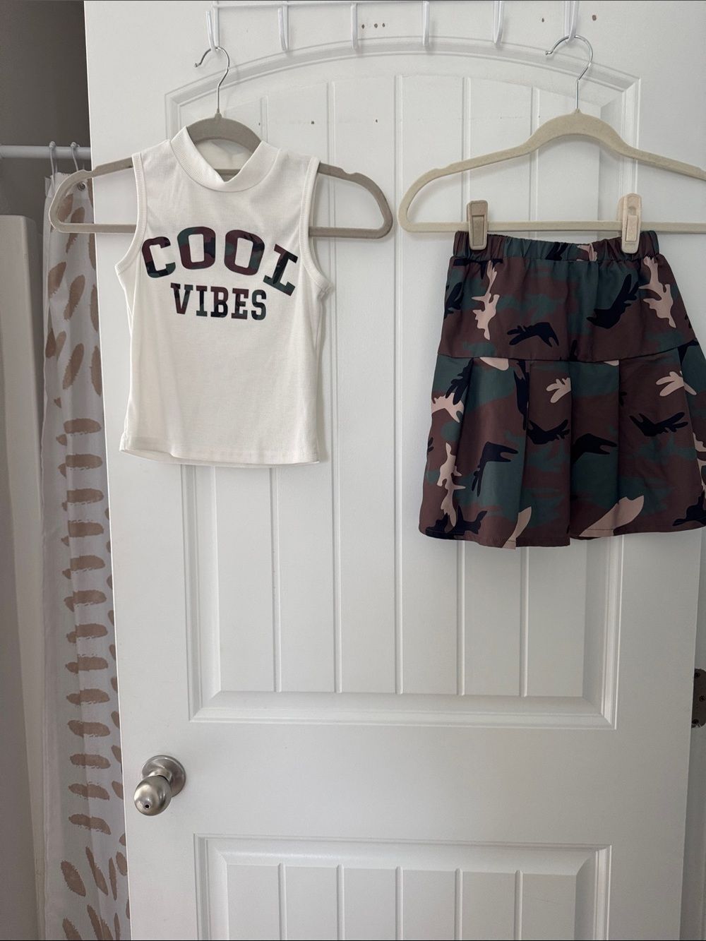 SHEIN White Tank Top and Green Camo Skirt Set
